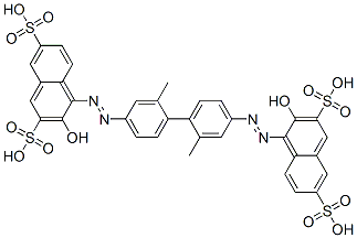 CAS 登录号：55372-76-4， 4,4'-[(2,2'-二甲基[1,1'-联苯]-4,4'-二基)二(偶氮)]二[3-羟基-2,7-萘二磺酸]