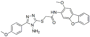 CAS 登录号：587000-55-3， 2-[[4-氨基-5-(4-甲氧基苯基)-4H-1,2,4-三唑-3-基]硫代]-N-(2-甲氧基-3-二苯并呋喃基)-乙酰胺