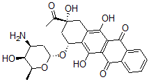 CAS 登录号:58957-91-8, (7R-顺式)-9-乙酰基-7-((3-氨基-2,3,6-三脱氧-alpha-L-来苏-己糖吡喃糖苷)氧基)-7,8,9,10-四氢-6,9,11-三羟基-5,12-并四苯醌