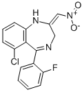 CAS 登录号：59467-63-9， 7-氯-1,3-二氢-5-(2-氟苯基)-2-硝基亚甲基-2H-1,4-苯并二氮杂卓