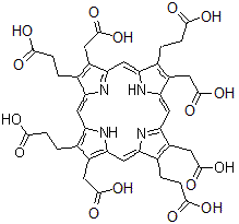 CAS 登录号：613-02-5， 3,3',3'',3'''-[3,8,12,17-四(羧甲基)-2,7,13,18-卟啉四基]四丙酸