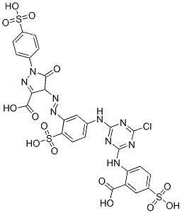 CAS 登录号：62223-58-9， 4-[[5-[[4-[(2-羧基-4-磺基苯基)氨基]-6-氯-1,3,5-三嗪-2-基]氨基]-2-磺基苯基]偶氮]-4,5-二氢-5-氧代-1-(4-磺基苯基)-1H-吡唑-3-羧酸