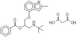 CAS 登录号：62658-64-4， 丙二酸 1-[(2-甲基-1H-吲哚-4-基)氧基]-3-[(2-甲基-2-丙基)氨基]-2-丙基苯甲酸酯(1:1)盐
