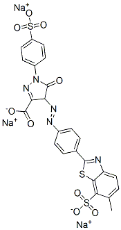 CAS 登录号：6442-00-8， 4,5-二氢-4-[[4-(6-甲基-7-磺酸基苯并噻唑-2-基)苯基]偶氮]-5-氧代-1-(4-磺酸基苯基)-1H-吡唑-3-羧酸三钠