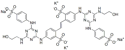 CAS 登录号：67828-25-5， 4,4'-二[[4-[(2-羟基乙基)氨基]-6-[(4-磺酸基苯基)氨基]-1,3,5-三嗪-2-基]氨基]二苯乙烯-2,2'-二磺酸二钾二钠