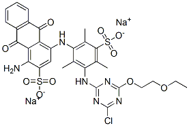 CAS 登录号：70210-27-4， 1-氨基-4-[[3-[[4-氯-6-(2-乙氧基乙氧基)-1,3,5-三嗪-2-基]氨基]-2,4,6-三甲基-5-磺酸基苯基]氨基]-9,10-二氢-9,10-二氧代蒽-2-磺酸二钠