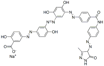 CAS 登录号：70210-44-5， 钠5-[[3-[[5-[[4-[[[4-[(4,5-二氢-3-甲基-5-氧代-1H-吡唑-4-基)偶氮]苯基]氨基]羰基]苯基]偶氮]-2,4-二羟基苯基]偶氮]-4-羟基苯基]偶氮]水杨酸盐