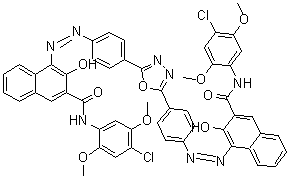 CAS 登录号：70621-24-8， 4,4'-{1,3,4-恶二唑-2,5-二基二[4,1-亚苯基(Z)-2,1-二氮烯二基]}二[N-(4-氯-2,5-二甲氧基苯基)-3-羟基-2-萘甲酰胺]