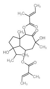 CAS 登录号：7067-12-1， 二[(Z)-2-甲基-2-丁烯酸](1R,8aR)-十氢-1,6alpha-二羟基-3abeta,6-二甲基-1-(1-甲基乙基)-5-氧代-4alpha,8alpha-薁二基酯