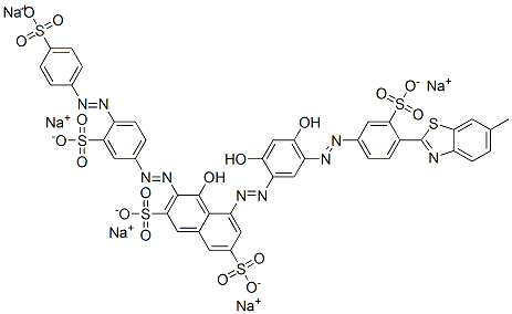 CAS 登录号：72152-65-9， 五钠(3Z)-5-[[(3Z)-6-羟基-3-[[4-(6-甲基-1,3-苯并噻唑-2-基)-3-磺酸苯基]亚肼基]-4-氧代-1-环己-1,5-二烯基]偶氮]-4-氧代-3-[[3-磺酸-4-(4-磺酸苯基)偶氮苯基]亚肼基]萘-2,7-二磺酸盐