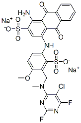CAS 登录号：72243-89-1， 1-氨基-4-[[3-[[(5-氯-2,6-二氟-4-嘧啶基)甲基氨基]甲基]-4-甲氧基磺酸基苯基]氨基]-9,10-二氢-9,10-二氧代蒽-2-磺酸二钠