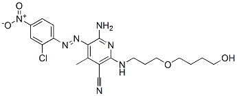 CAS 登录号：72939-67-4， 6-氨基-5-(2-氯-4-硝基苯基)偶氮-2-[3-(4-羟基丁氧基)丙基氨基]-4-甲基吡啶-3-甲腈