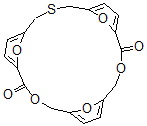 CAS 登录号:73823-25-3, 3,10,22,23,24-五氧杂-17-硫杂四环(17.2.1.1(5,8).1(12,15))二十四碳-5,7,12,14,19,21-六烯-2,11-二酮