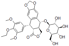 CAS 登录号：73839-73-3， (5R,5aR,8aR,9R)-5-(4-乙氧基-3,5-二甲氧基-苯基)-9-[(2R,3R,4S,5S,6R)-3,4,5-三羟基-6-(羟基甲基)四氢吡喃-2-基]氧基-5a,8,8a,9-四氢-5H-异苯并呋喃并[6,5-f][1,3]苯并二氧戊环-6-酮