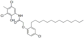 CAS 登录号：75202-24-3， 2-(4-氯-2-十四烷基苯氧基)-N-(3,5-二氯-2-羟基-4-甲基苯基)乙酰胺