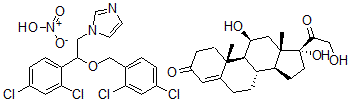 CAS 登录号：76391-78-1， (11beta)-11,17,21-三羟基-孕甾-4-烯-3,20-二酮与 1-(2-(2,4-二氯苯基)-2-((2,4-二氯苯基)甲氧基)乙基)-1H-咪唑的混合物单硝酸盐