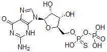 CAS 登录号：77481-24-4， [[(2R,3S,4R,5R)-5-(2-氨基-6-氧代-3H-嘌呤-9-基)-3,4-二羟基四氢呋喃-2-基]甲氧基-羟基硫代膦酰]磷酸二氢酯
