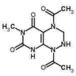 CAS 登录号：78105-49-4， 1,4-二乙酰基-6-甲基-2,3,4,8-四氢嘧啶并[5,4-e][1,2,4]三嗪-5,7(1H,6H)-二酮