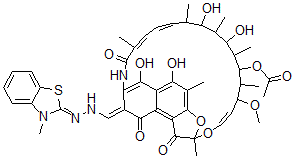 CAS 登录号：78768-62-4， (2S,16S,17S,18R,19R,20R,21S,22R,23S)-21-(乙酰氧基)-1,2-二氢-5,6,9,17,19-五羟基-23-甲氧基-2,4,12,16,18,20,22-七甲基-1,11-二氧代-2,7-(环氧[1,11,13]十五碳三烯基亚氨基)萘并[2,1-b]呋喃-8-甲醛[(2Z)-3-甲基-2(3H)-苯并噻唑亚基]腙
