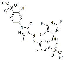 CAS 登录号：79135-93-6， 2-[(5-氯-2,6-二氟嘧啶-4-基)氨基]-4-[[1-(3-氯-4-磺酸苯基)-3-甲基-5-氧代-4H-吡唑-4-基]偶氮]-5-甲基苯磺酸二钾