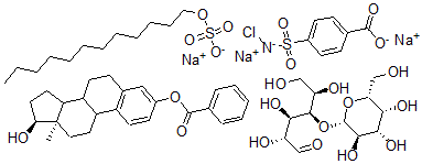 CAS 登录号:79682-28-3, 4-Obeta-D-吡喃半乳糖基-D-葡萄糖与 4-((氯氨基)磺酰基)苯甲酸二钠盐, (17beta)-17-羟基雌甾-1,3,5(10)-三烯-3-基苯甲酸酯和十二烷基硫酸酯钠盐的混合物