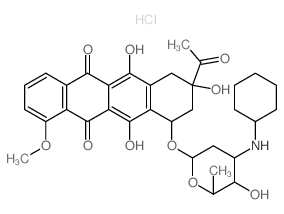 CAS 登录号:79898-09-2, (8S-顺式)-8-乙酰基-10-((3-(环己基氨基)-2,3,6-三脱氧-alpha-L-来苏-己糖吡喃糖苷)氧基)-7,8,9,10-四氢-6,8,11-三羟基-1-甲氧基-5,12-萘并萘二酮盐酸盐