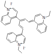 CAS 登录号:80893-93-2, 4,4'-(3-((1-乙基-4(1H)-喹啉亚基)乙亚基)丙-1-烯-1,3-二基)二(1-乙基喹啉鎓)二碘化物