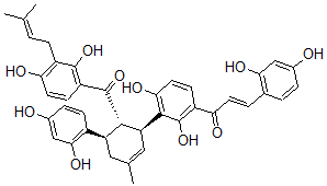 CAS#: 81381-68-2, (2E)-1-(3-((1S,5R,6S)-6-(2,4-Dihydroxy-3-(3-Methyl-2-Butenyl)Benzoyl)-5-(2,4-Dihydroxyphenyl)-3-Methyl-2-Cyclohexen-1-Yl)-2,4-Dihydroxyphenyl)-3-(2,4-Dihydroxyphenyl)-2-Propen-1-One 