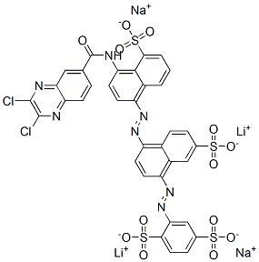 CAS 登录号：83399-85-3， 2-[[4-[[4-[[(2,3-二氯-6-喹喔啉基)羰基]氨基]-5-磺基-1-萘基]偶氮]-7-磺基-1-萘基]偶氮]苯-1,4-二磺酸锂钠盐