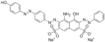 CAS 登录号：83846-56-4， 4-氨基-5-羟基-3-[[4-[(4-羟基苯基)偶氮]苯基]偶氮]-6-(苯基偶氮)萘-2,7-二磺酸二钠