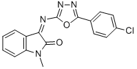 CAS 登录号:84640-79-9, 1-甲基-3-(5-(P-氯苯基)-1,3,4-恶二唑-2-基亚胺)吲哚啉-2-酮