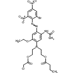 CAS 登录号：85851-53-2， 2-({5-乙酰氨基-4-[(2-溴-4,6-二硝基苯基)偶氮]-2-乙氧基苯基}[2-(2-氯乙酰氧基)乙基]氨基)乙基丁酸酯