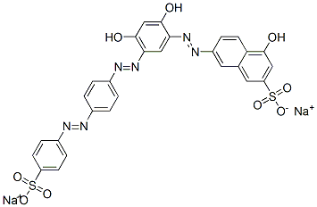 CAS 登录号：85959-24-6， 7-((2,4-二羟基-5-((4-((4-磺酸基苯基)偶氮)苯基)偶氮)苯基)偶氮)-4-羟基萘-2-磺酸二钠盐