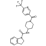 CAS 登录号：909661-27-4， N-(1-{[6-(三氟甲基)-3-吡啶基]羰基}-4-哌啶基)-1-吲哚啉甲酰胺