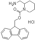 CAS 登录号：910443-91-3， 9H-芴-9-基甲基 2-(氨基甲基)-1-哌啶羧酸酯盐酸盐(1:1)