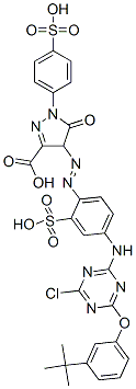 CAS 登录号：94042-71-4， 4-[[4-[[6-[3-(叔丁基)苯氧基]-4-氯-1,3,5-三嗪-2-基]氨基]-2-磺基苯基]偶氮]-4,5-二氢-5-氧代-1-(4-磺基苯基)-1H-吡唑-3-羧酸