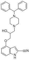 CAS 登录号：97730-95-5， 4(3-(4-二苯甲基哌嗪-1-基)-2-羟基丙氧基)-1H-吲哚-2-甲腈