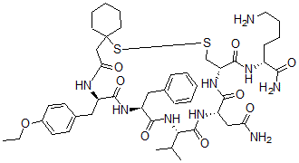 CAS 登录号:98612-56-7, O-乙基-N-((1-巯基环己基)乙酰基)-D-酪氨酰-L-苯丙氨酰-L-缬氨酰-L-天冬氨酰胺酰-L-半胱氨酰-L-赖氨酰胺环(1-5)-二硫醚