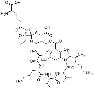 CAS 登录号：99332-95-3， (7S)-7-[[(R)-5-氨基-5-羧基-1-氧代戊基]氨基]-7-甲氧基-3-[[[6-氨基-3-羟基-4-(L-丝氨酰-L-鸟氨酰-L-缬氨酰-L-鸟氨酰-L-缬氨酰氨基)-1,6-二氧代己基]氧基]甲基]头孢烷-3-烯-4-羧酸