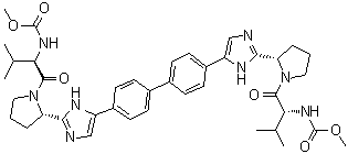 N,N'-[[1,1'-联苯]-4,4'-二基二[1H-咪唑-5,2-二基-(2S)-2,1-吡咯烷二基[(1R)-1-(1-甲基乙基)-2-氧代-2,1-乙二基]]]二氨基甲酸 C,C'-二甲酯分子结构 (CAS 1009107-27-0)