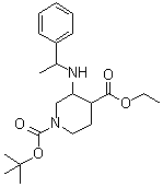 1-(叔丁氧羰基)-3-(1-苯基乙基氨基)哌啶-4-羧酸乙酯分子结构 (CAS 1016259-54-3)
