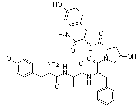 L-酪氨酰-D-丙氨酰-L-苯丙氨酰-反式-4-羟基-L-脯氨酰-L-酪氨酰胺分子结构 (CAS 102029-98-1)