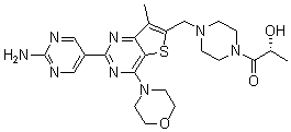 (R)-1-[4-[[2-(2-氨基嘧啶-5-基)-7-甲基-4-(吗啉-4-基)噻吩并[3,2-d]嘧啶-6-基]甲基]哌嗪-1-基]-2-羟基丙烷-1-酮分子结构 (CAS 1032757-09-7)