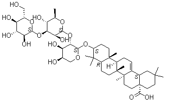 齐墩果酸-3-O-beta-D葡萄糖(1→3)-alpha-L-鼠李糖(1→2)-alpha-L-阿拉伯糖苷分子结构 (CAS 103956-33-8)