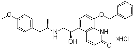 5-[(1R)-1-羟基-2-[[(1R)-2-(4-甲氧基苯基)-1-甲基乙基]氨基]乙基]-8-(苯基甲氧基)-2(1H)-喹啉酮盐酸盐分子结构 (CAS 1052689-06-1)