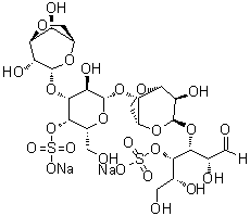O-3,6-脱水-alpha-D-吡喃半乳糖基-(1→3)-O-4-O-磺基-beta-D-吡喃半乳糖基-(1→4)-O-3,6-脱水-alpha-D-吡喃半乳糖基-(1→3)-D-半乳糖 4-(硫酸氢酯)二钠盐分子结构 (CAS 108347-92-8)