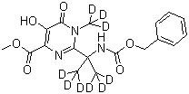Methyl 2-[2-(benzyloxycarbonylamino)-(1,3-D6-propan)-2-yl]-5-hydroxy-1-(methyl-D3)-6-oxo-1,6-dihydropyrimidine-4-carboxylate molecular structure (CAS 1100750-74-0)