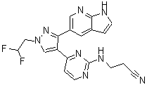 3-[[4-[1-(2,2-二氟乙基)-3-(1H-吡咯并[2,3-b]吡啶-5-基)-1H-吡唑-4-基]-2-嘧啶基]氨基]-丙腈分子结构 (CAS 1111636-35-1)