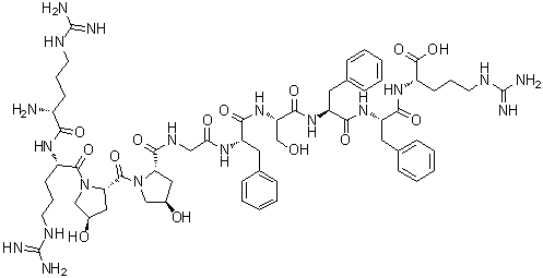 N2-D-精氨酰-2-(反式-4-羟基-L-脯氨酸)-3-(反式-4-羟基-L-脯氨酸)-7-D-苯丙氨酸-血管舒缓激肽分子结构 (CAS 111929-26-1)