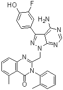 2-[[4-Amino-3-(3-fluoro-4-hydroxyphenyl)-1H-pyrazolo[3,4-d]pyrimidin-1-yl]methyl]-5-methyl-3-(2-methylphenyl)-4(3H)-quinazolinone molecular structure (CAS 1133837-31-6)